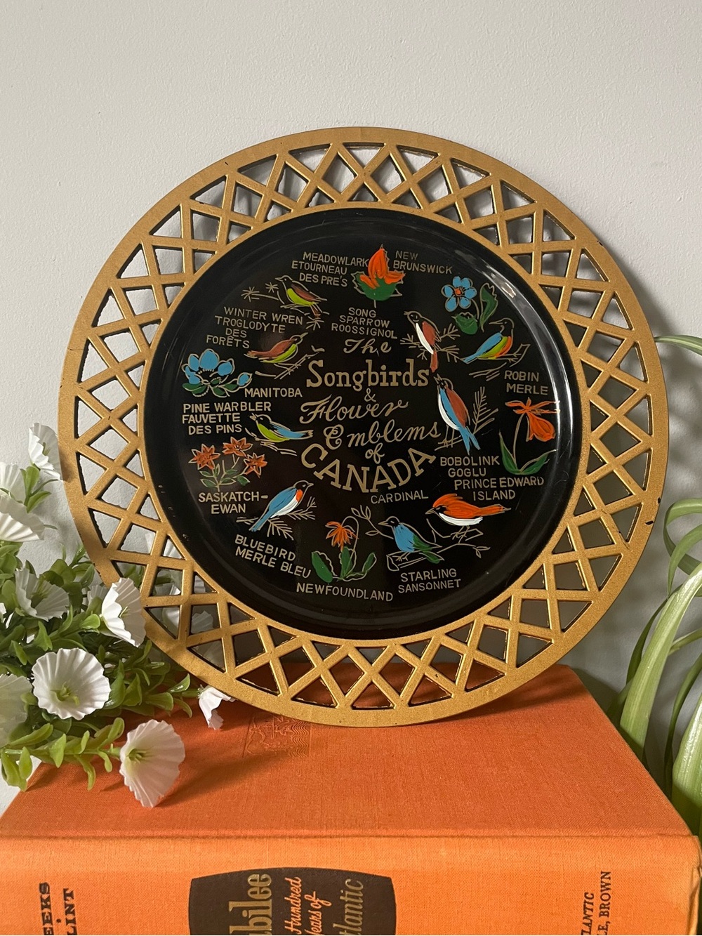Vintage MCM Canadiana "Songbirds & Flower Emblems of Canada" Wall Hanging Plate